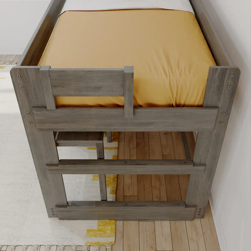 Max and Lily Farmhouse Twin-Size Low Loft with 4-Shelf Bookcase and Desk