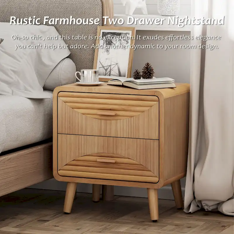Farmhouse Nightstand, Mid Century Nightstand with Handcrafted , Boho, Rustic Style, Natural Wood