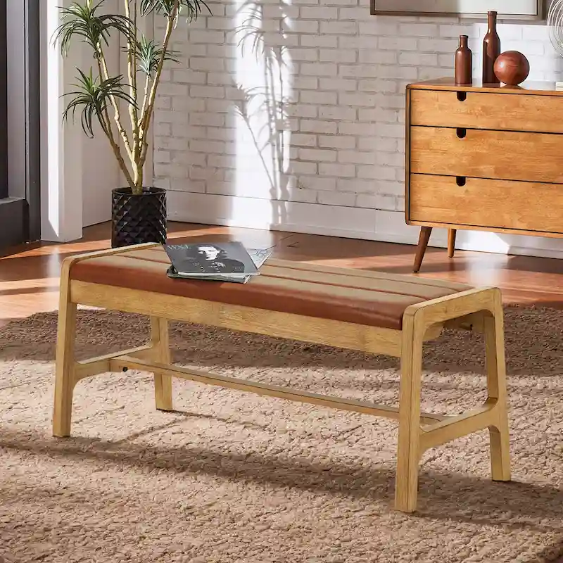 Modern Scandinavian Light Oak Finish Bench