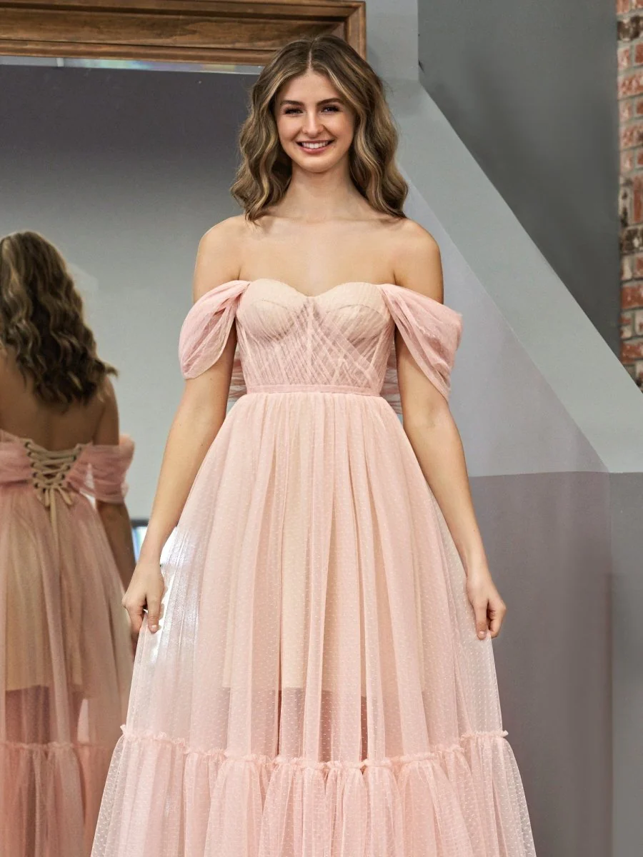 A-Line Tulle Sweetheart Tea-Length Homecoming Dress