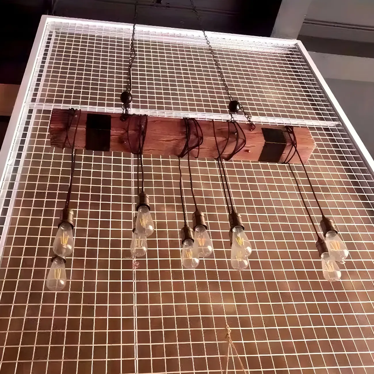 Industrial Brown Wood Large Island Hanging Light