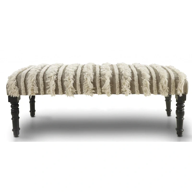 Cream Upholstered Bedroom Bench with Black Wood Legs
