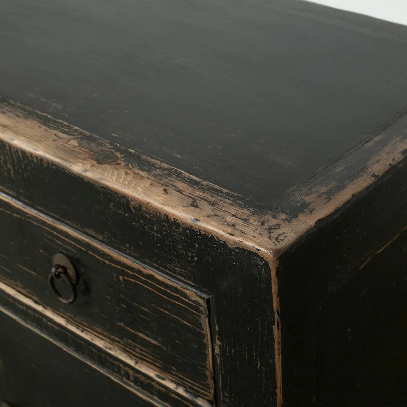 Two Drawers Cabient Distressed Black 39x18x35H