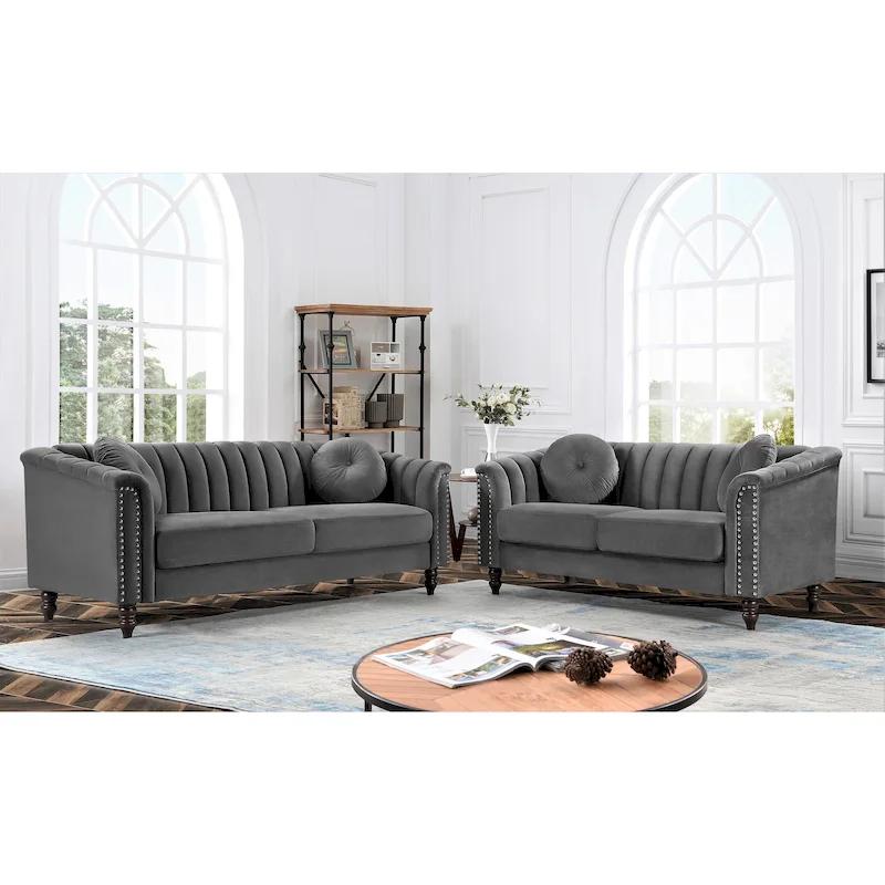 Hills Tufted Back Nailhead 2PCS Living Room set