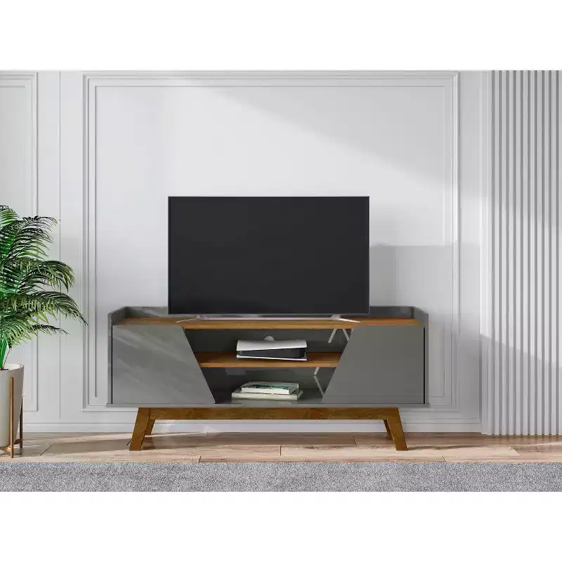 Marcus Mid-Century Modern 4 Shelf TV Stand for TVs up to 55": Entertainment Center - Manhattan Comfort
