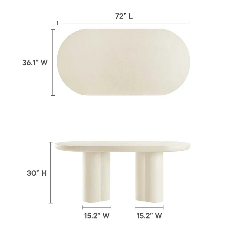 72 Oval Dining Table with Concrete-Effect Finish and Double Pedestal Base