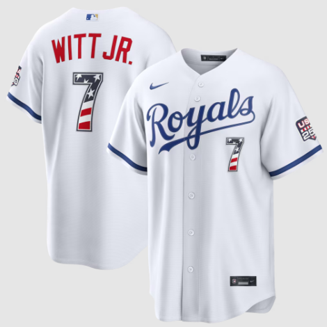 Kansas City Royals Bobby Witt Jr. White USA 250 Fourth of July Home Stadium Jersey