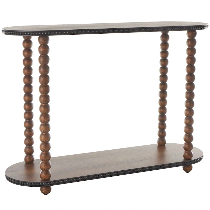 Wood Oval Spindle 1 Shelf Console Table with Beaded Edges - Brown - Roche River Decor