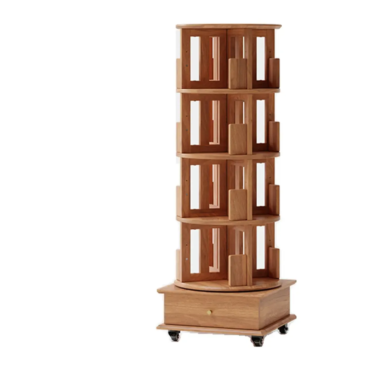 Swivel Rubberwood Vertical Open Back Bookcase with Drawer