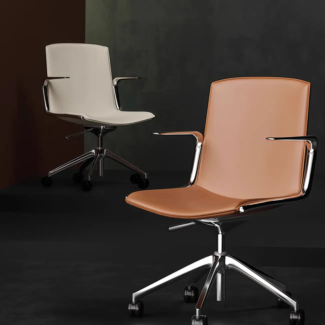 Modern Leather Adjustable Swivel Armrests Office Chair