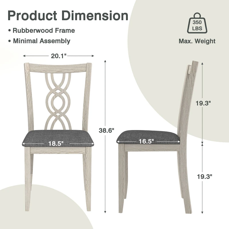 VECELO Solid Wood Dining Chairs Set of 2/4/6, Kitchen Side Chair