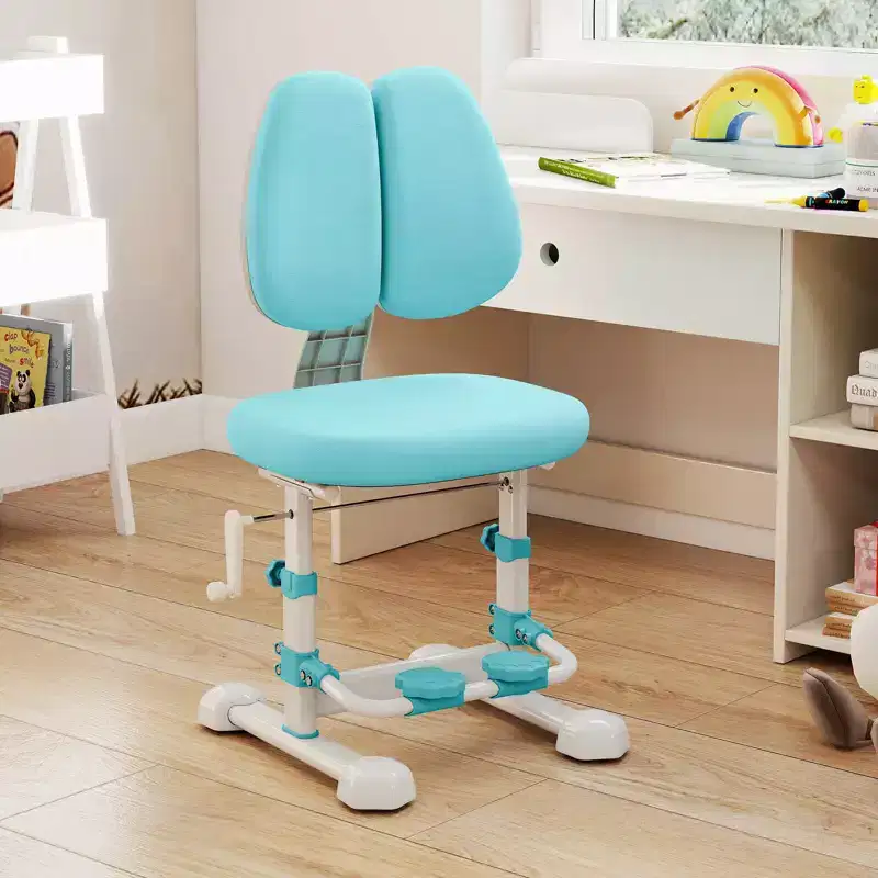 Costway Kids Study Chair with Adjustable Double Backrest, Footrest, Seat Height & Depth Gray/Blue/Pink