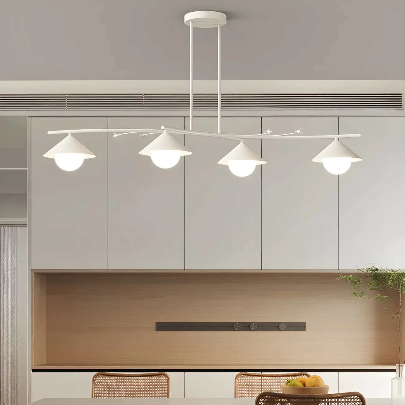 Sleek Modern White Metal Island Pendant Light