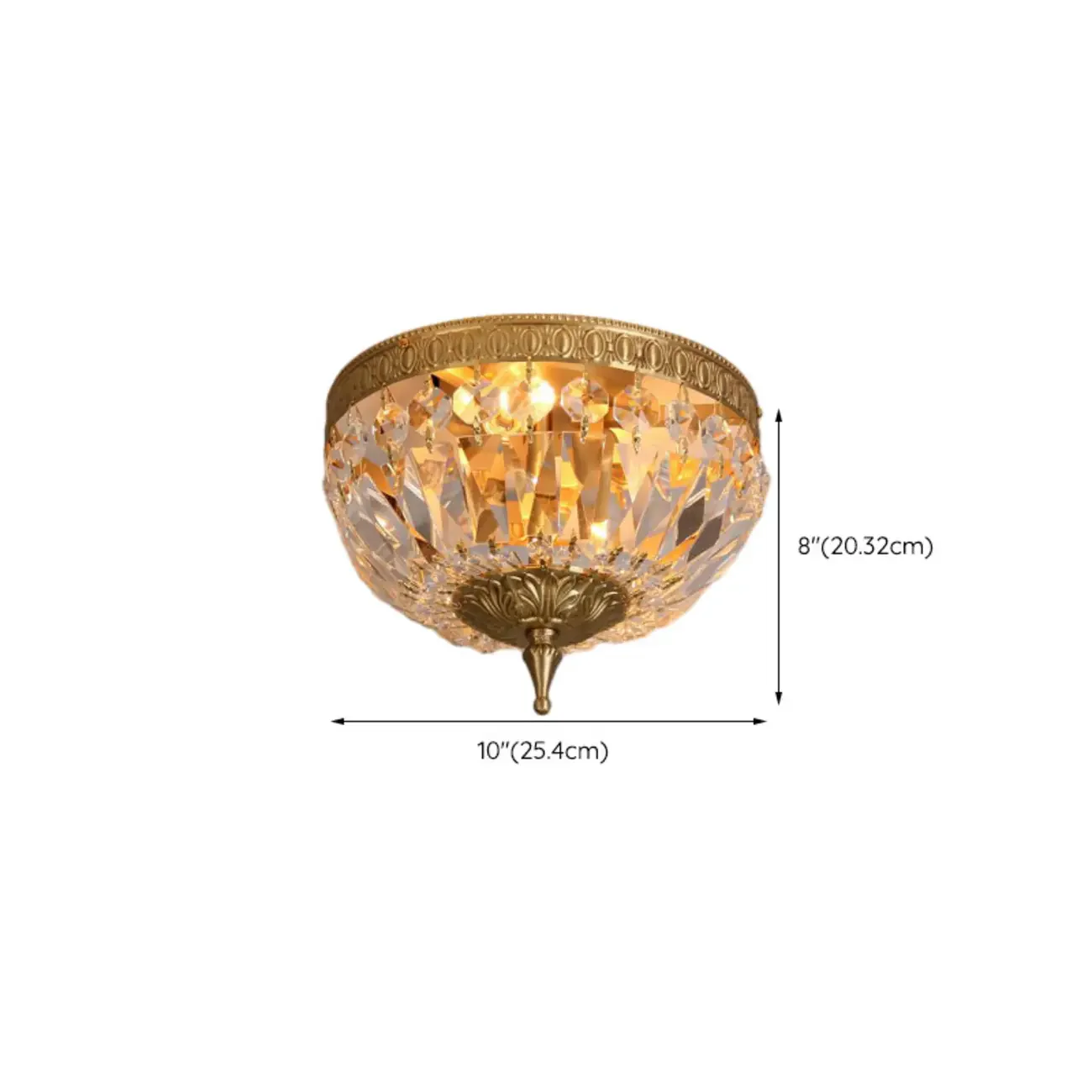 European Classical Crystal Brass Drum Flush Ceiling Light