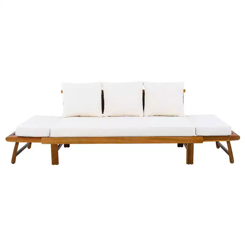 Christopher Knight Home Junghwan Modern Patio Acacia Wood and Wicker Daybed with Adjustable Armrests