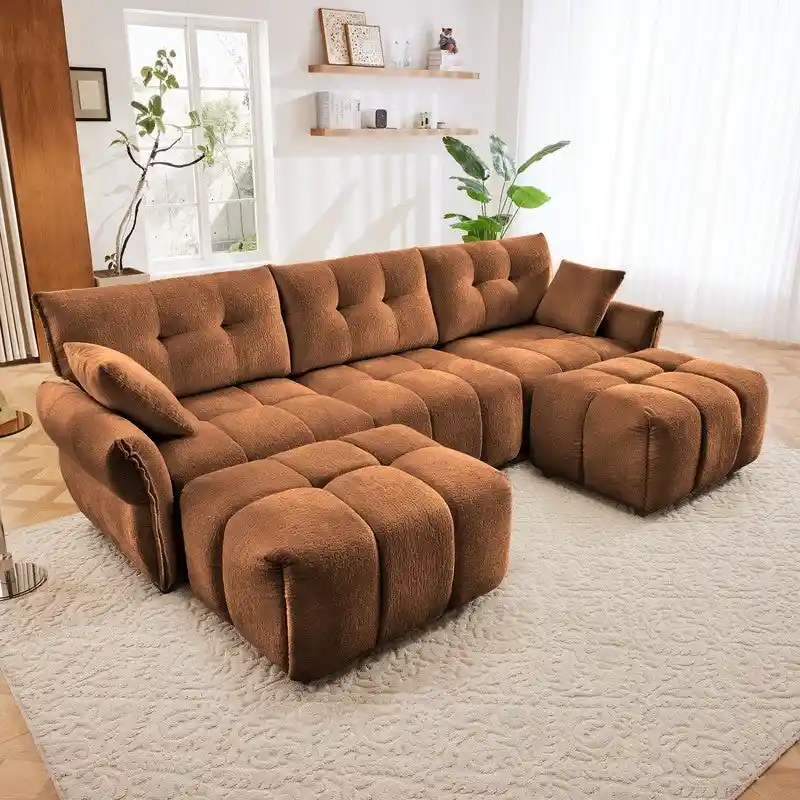 110.2 Chenille 3 Seater Upholstered Sofa, 2 Ottoman