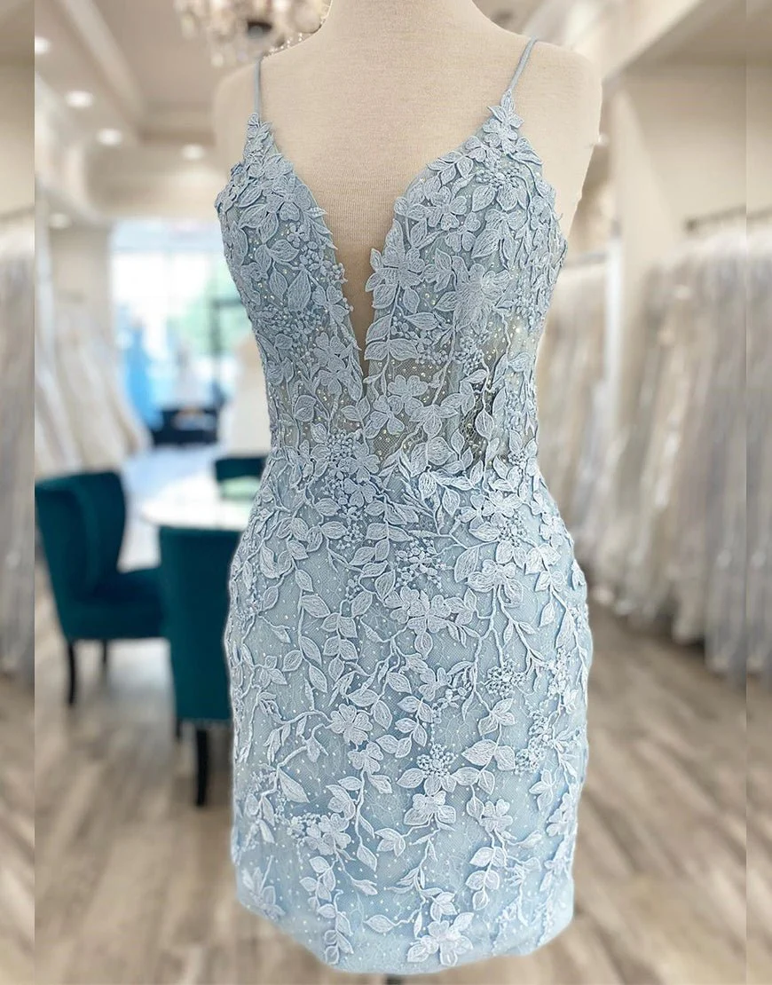 Sheath Lace Keyhole Back Homecoming Dress