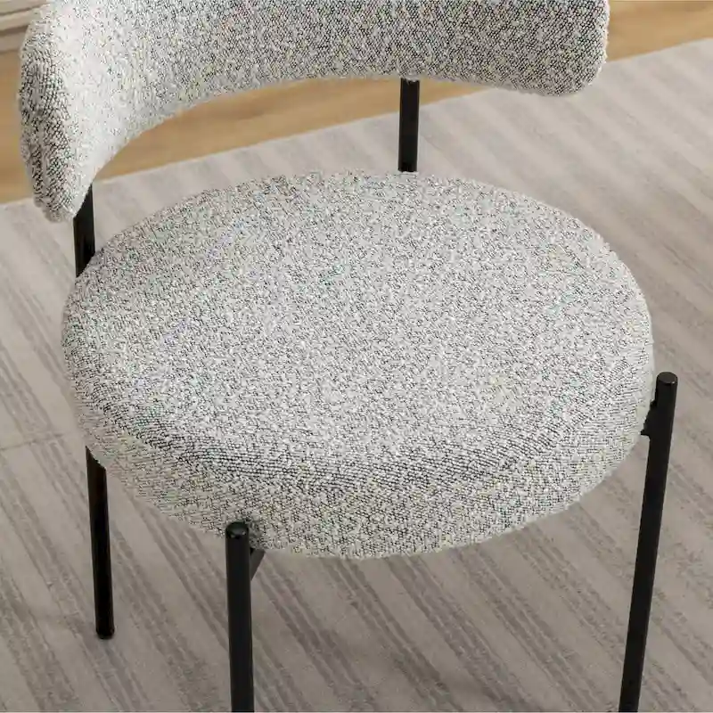 White Boucle Round Dining Chair