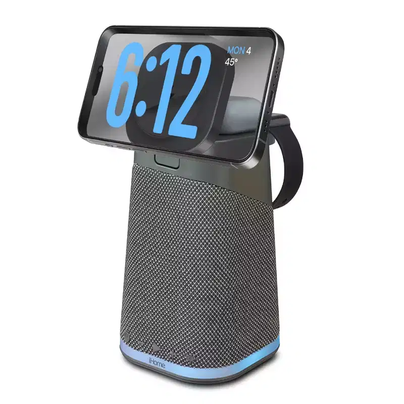 iHome Wireless Charger with Apple Watch Charger, AirPods Charger, and Bluetooth Speaker  Dark Grey (iPBT70DG)