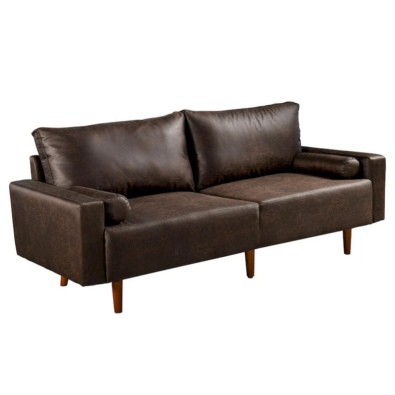 HOOOWOOO Mid-Century Modern Upholstered Sofa Couch with Rolled Pillows