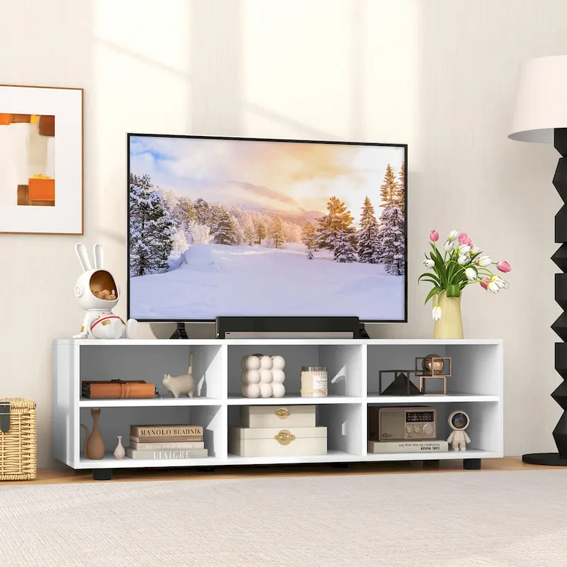 White 6-Cube TV Cabinet with 3 Adjustable Shelves – Fits up to 50