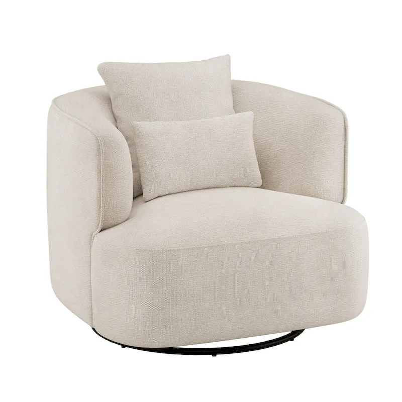 Swivel Accent Armchair Fabric Blend, Modern Barrel Living Room Sofa Chair - 32.7 W x 32.7 D x 26.8 H