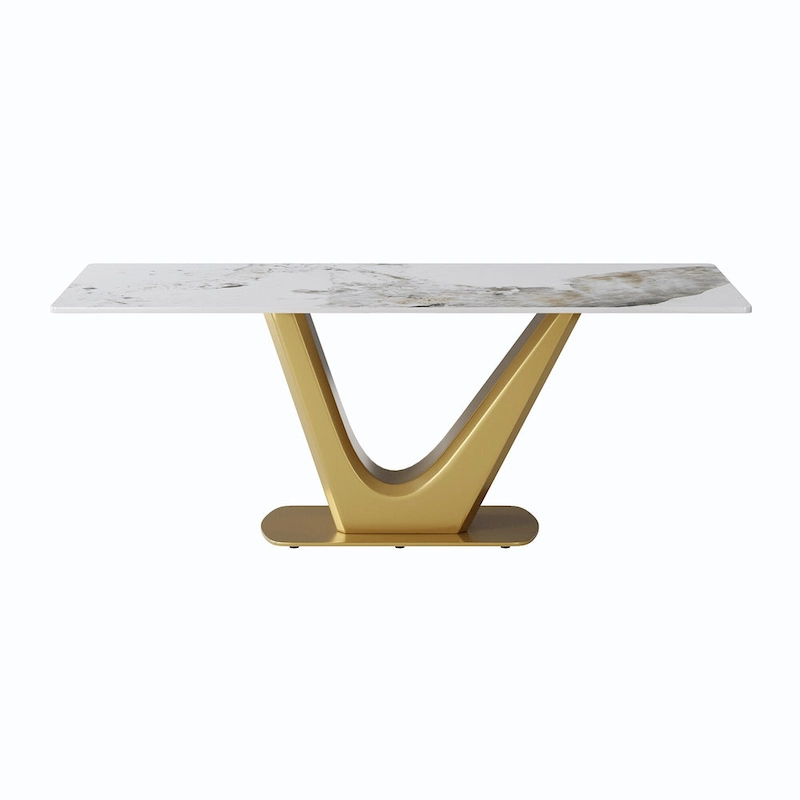 V Shape Pedestal Modern Marble Dining Table Slate Kitchen Table