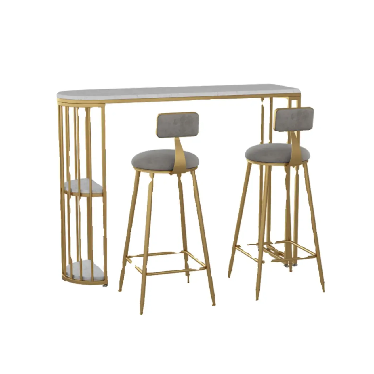 Modern Bistro Golden Bar Table Marble Top with 2 Shelves