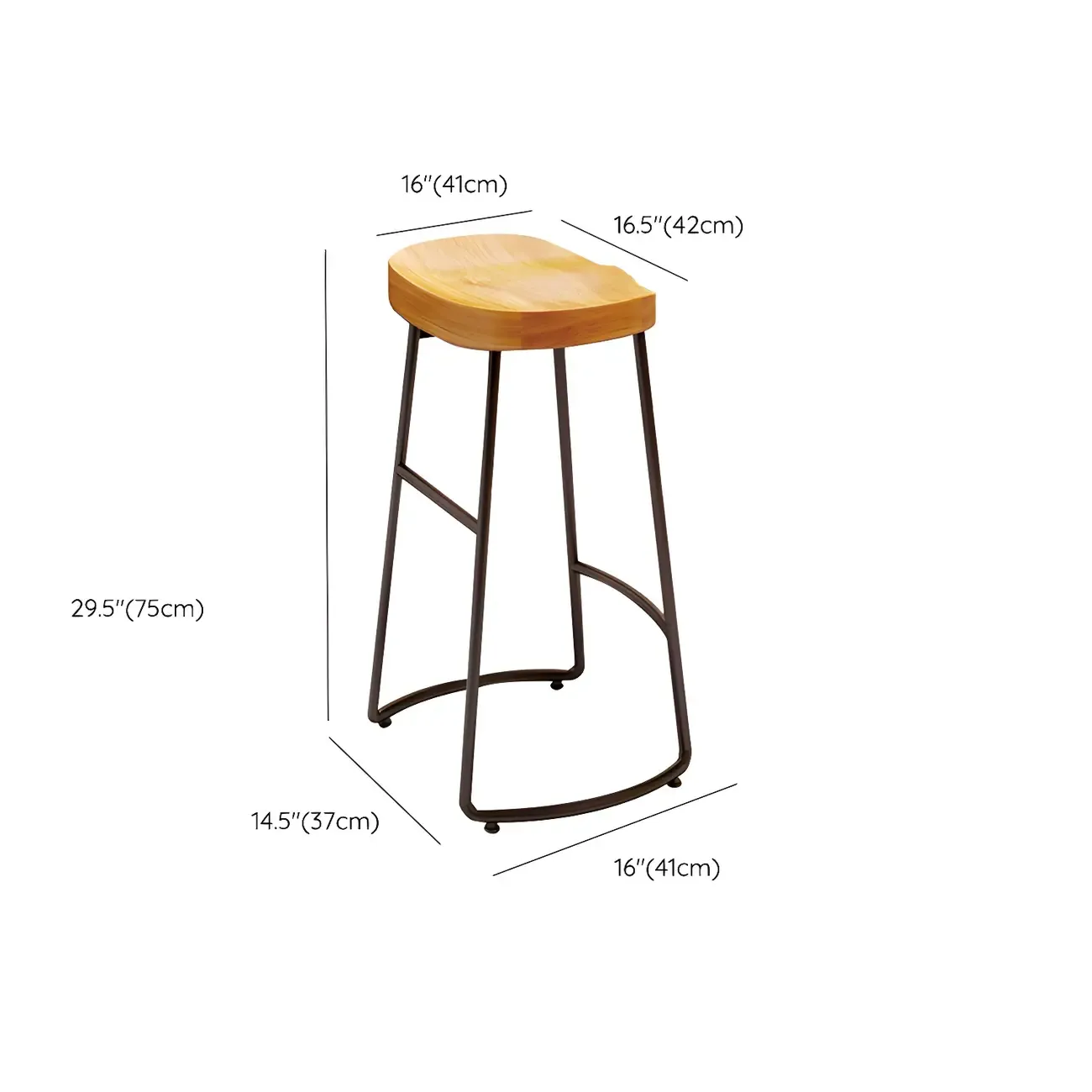 Saddle Wood Backless Bar Stools Metal Frame