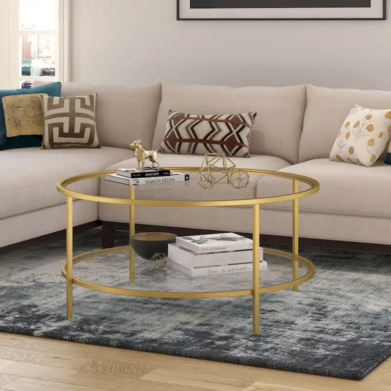 Sivil 36 Wide Round Coffee Table with Glass Top - 36 Wide