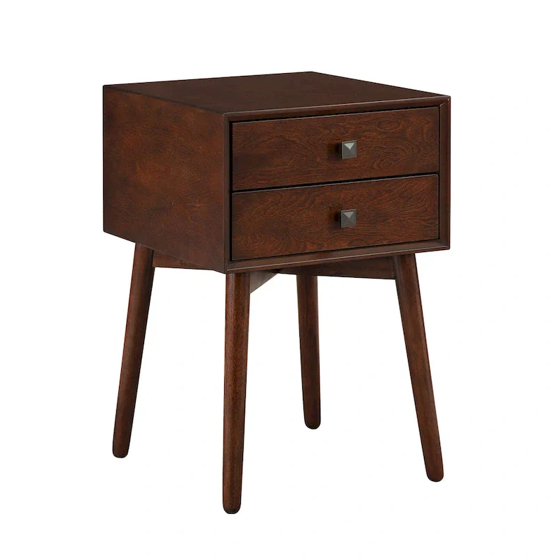 Mid-Century Modern Wood 2-Drawer Compact Nightstand Side Table