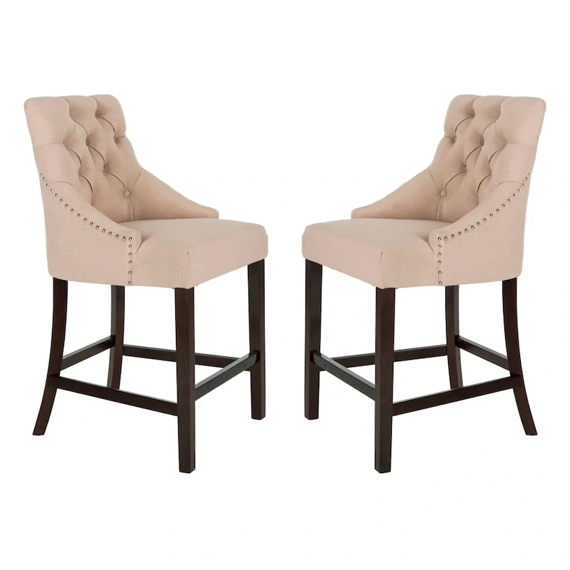 SAFAVIEH Dottie 26-inch Tufted Wing Back Counter Stool - Grey / Espresso (Set of 2) - 22.5 x 25 x 41 - 22.5 x 25 x 41