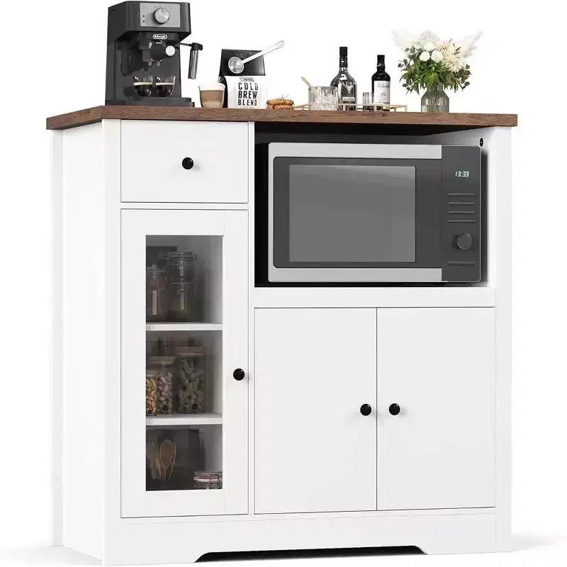 GustoWave Kitchen Microwave Cabinets with Storage,with 3 Doors,1 Drawer and Adjustable Shelves, Pantry Storage Cabinet