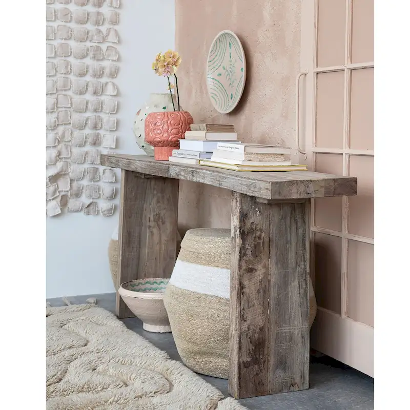 Reclaimed Wood Console Table with Distressed Bleached Finish - 72.0L x 13.0W x 32.0H
