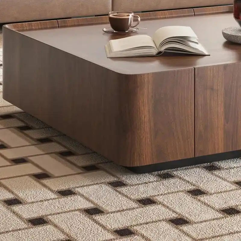 Industrial Walnut Coffee Table with Hidden Drawers - 39.37 x39.37 x12.6