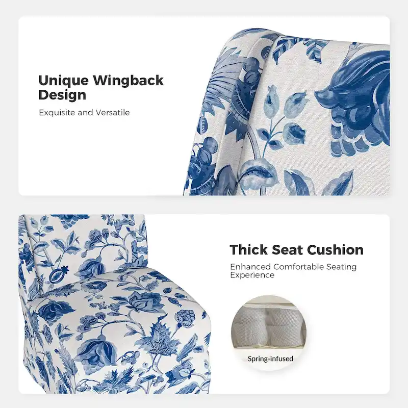 Falk Upholstered Farmhouse Armless Chair with Slipcover and Solid Wood Legs