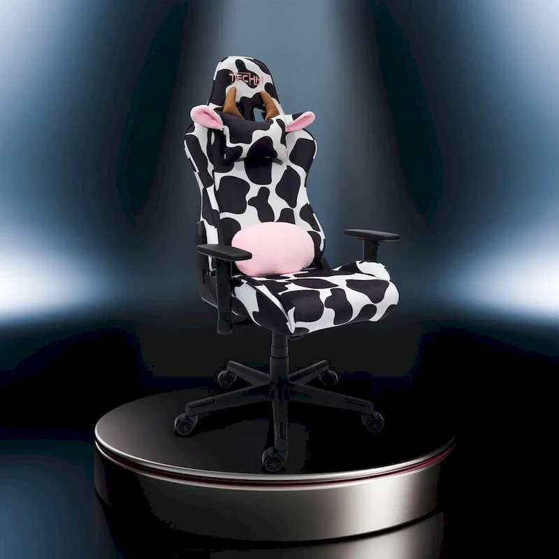 Cow Print Adjustable Gaming Chair Ergonomic Racing Style Home Office