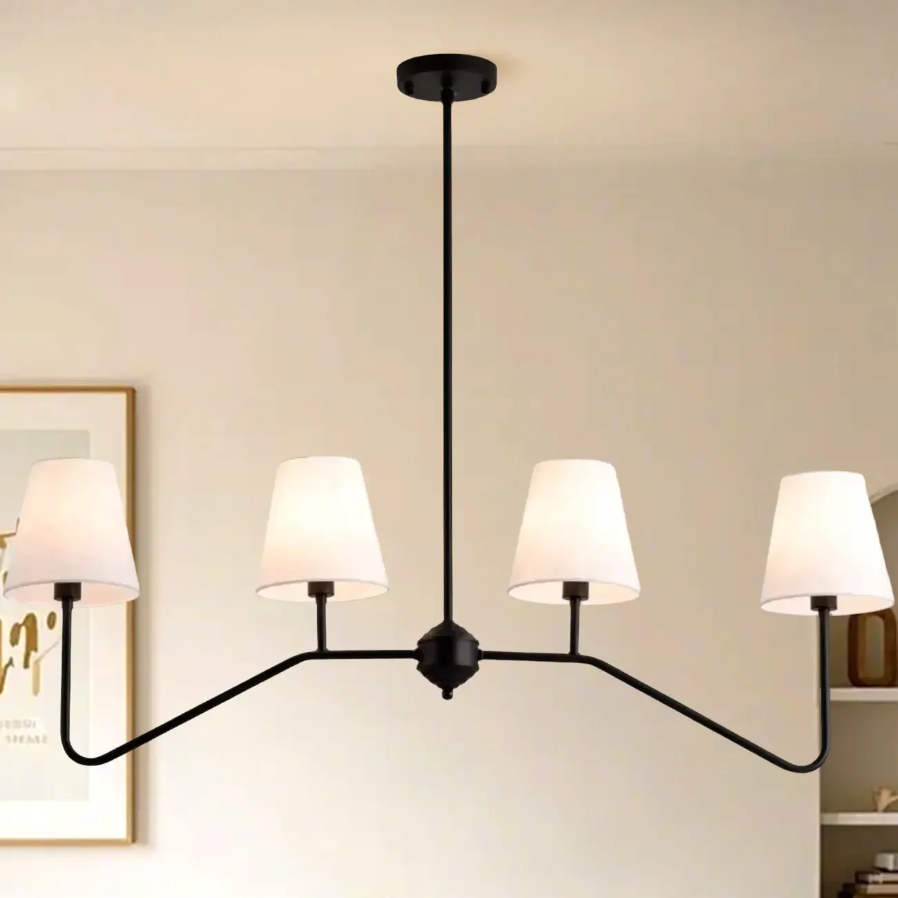 Black Metal Island Pendant Light with 4 Lights in Fabric Cylinder Shape