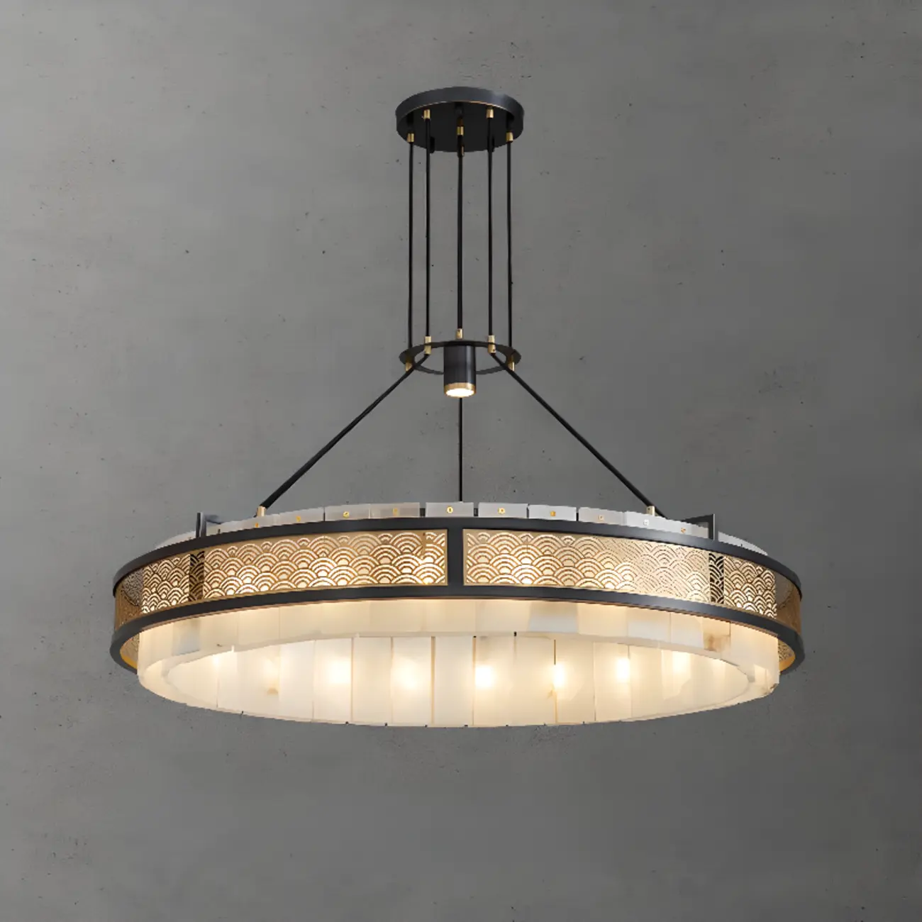 Black Metal Circle Stone Shade Modern Pendant Chandelier