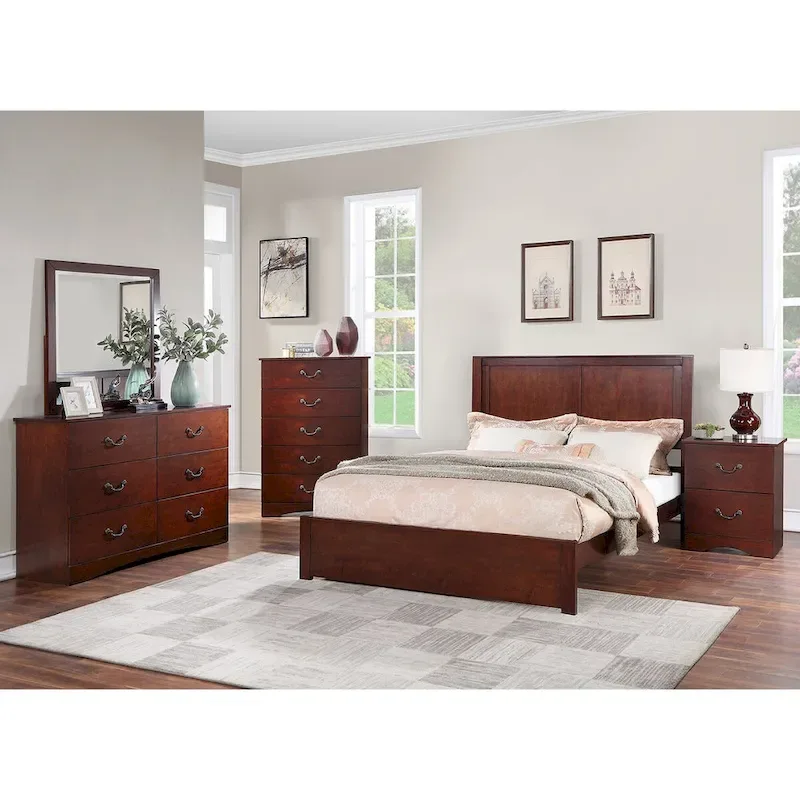 Wooden Queen Bed with 2 Panels Headboard Design