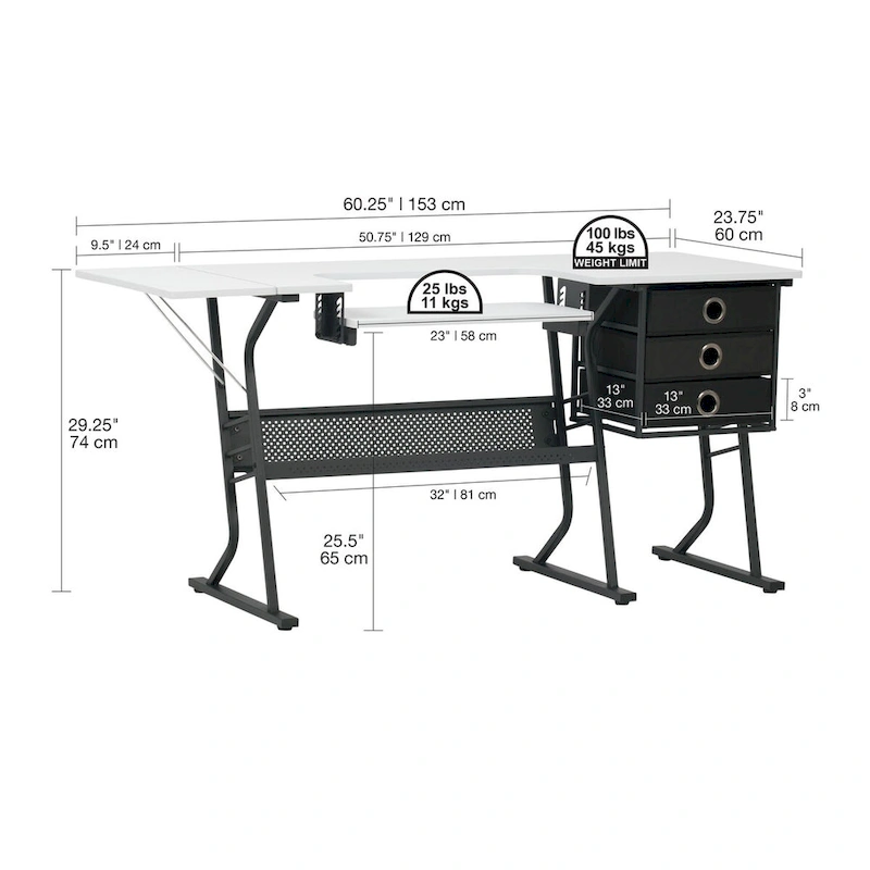 Studio Designs Eclipse Ultra Grey and White Wood Top Sewing Table