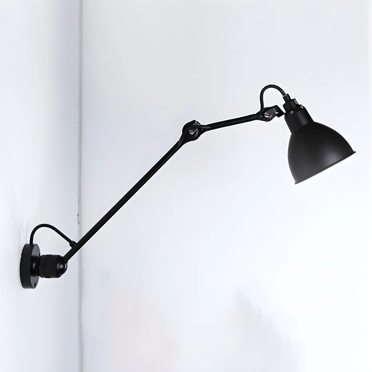White Inner Shade Black Metal Swing Arm Wall Light