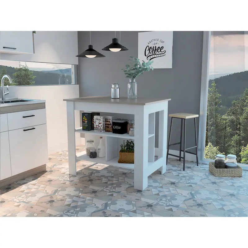 Kitchen Island with Four Legs, Three Shelves