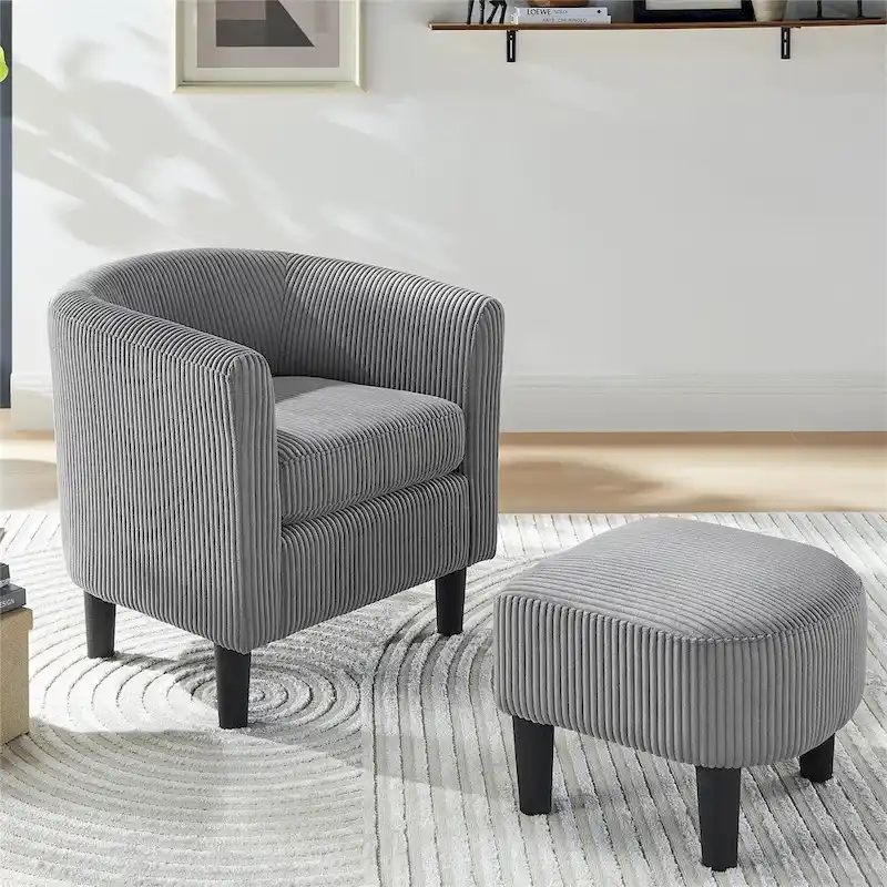 Modern Fabric Upholstered Accent Chair with Ottoman Foot Rest