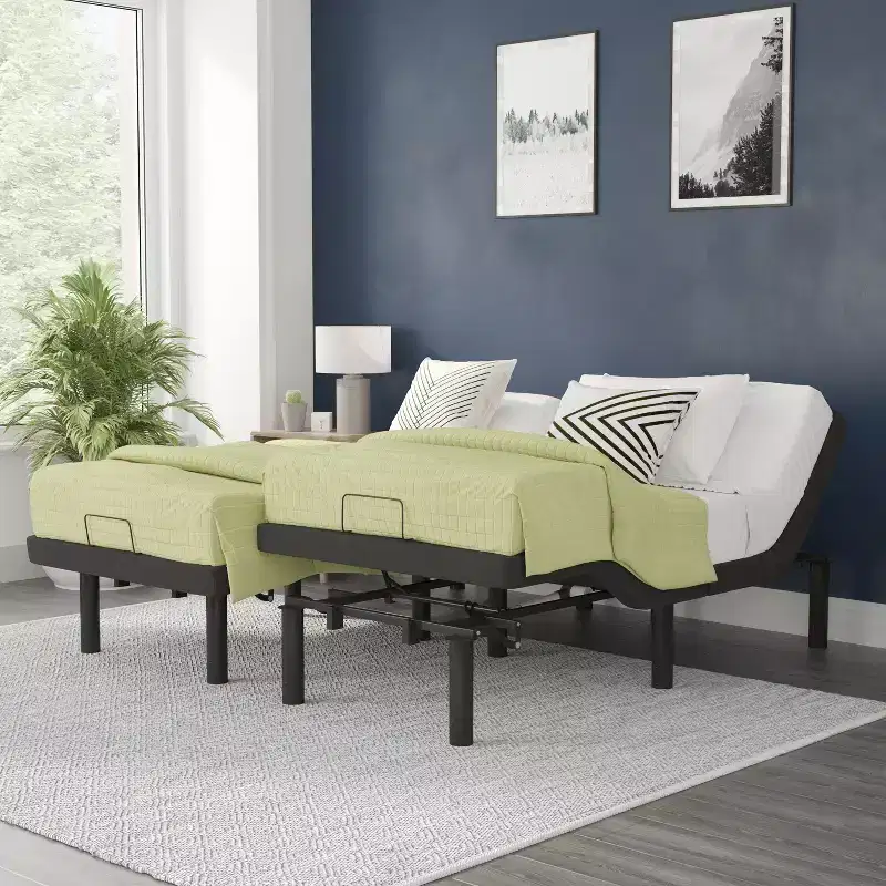 Flash Furniture Selene Adjustable Upholstered Bed Base with Wireless Remote, Three Leg Heights, & Independent Head/Foot Incline