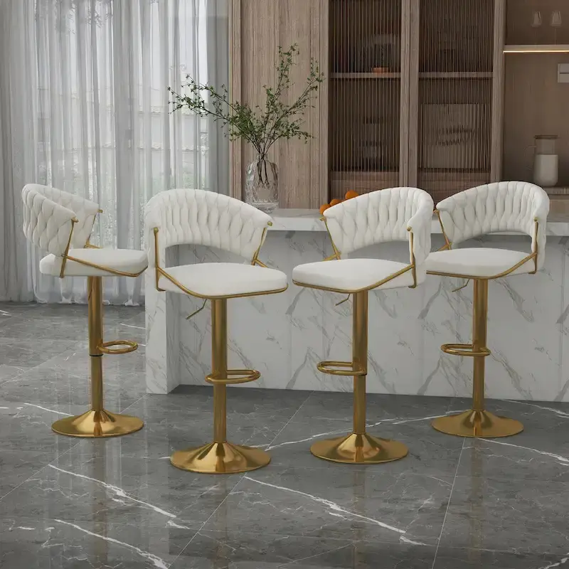 Set of 4 Bar Stool Adjustable Height with Swivel Seat