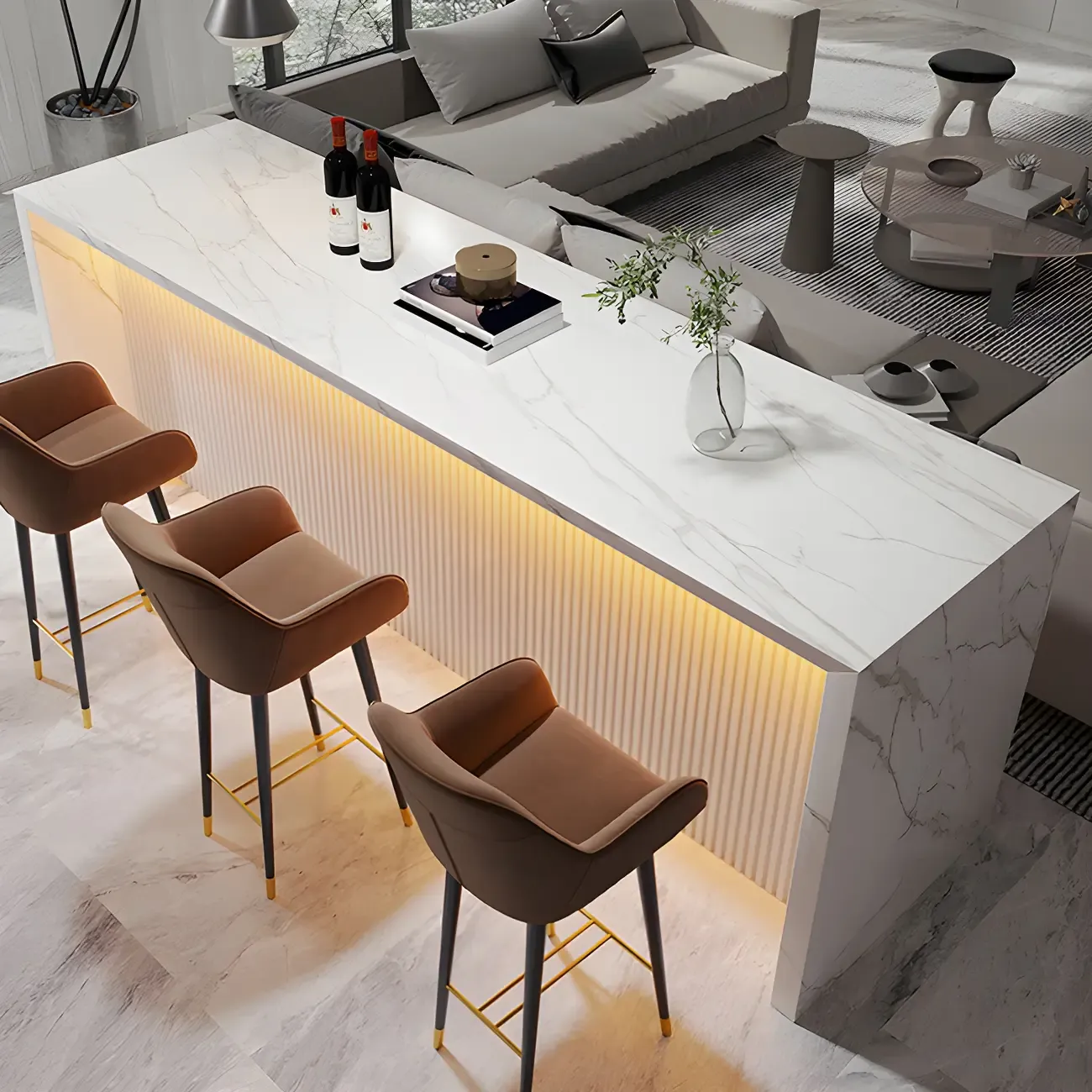 Modern LED White Marble Counter Height Bar Table