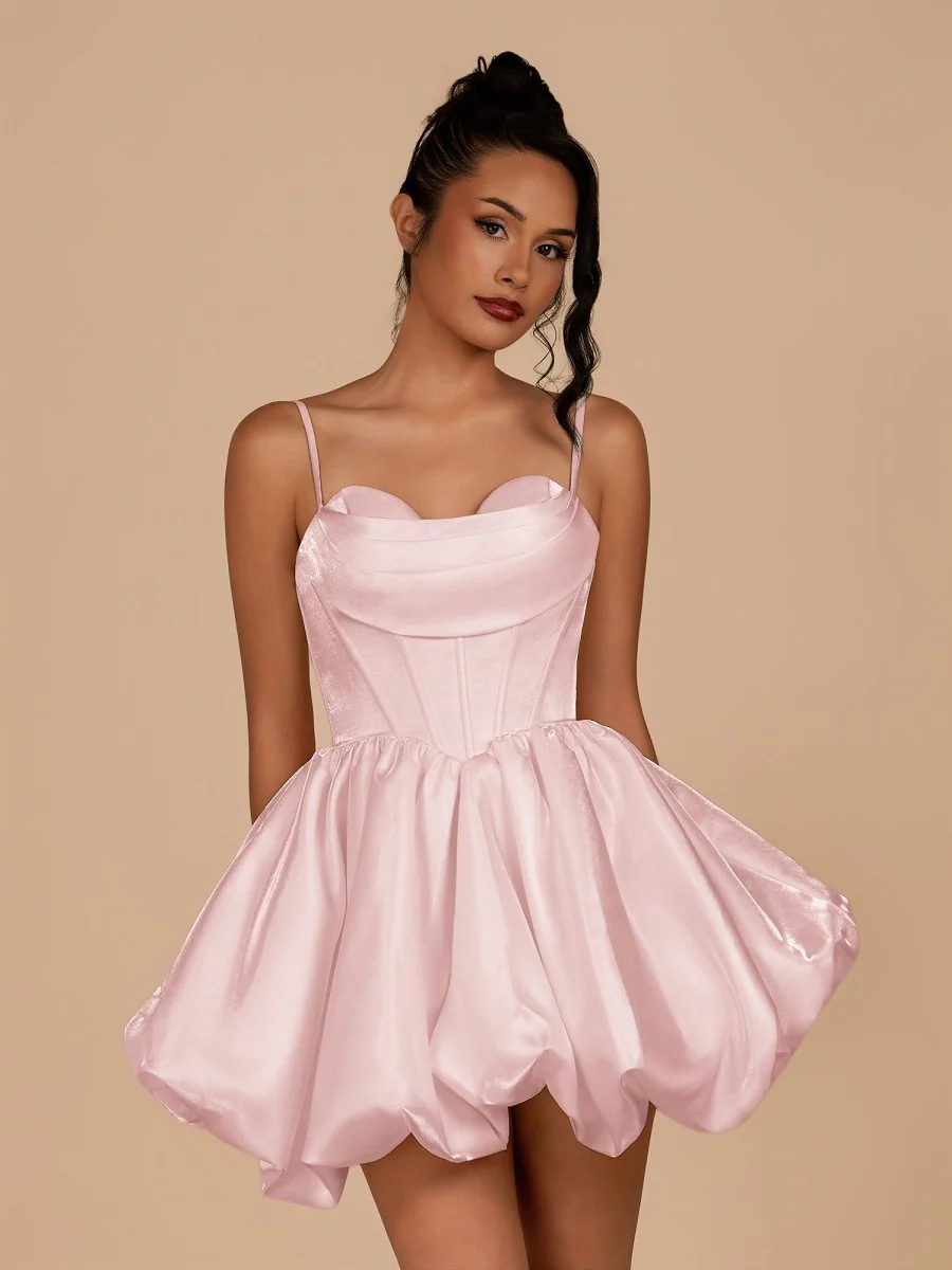 Pink - A Line Bubble hem Satin Corset Sweetheart Homecoming Dresses