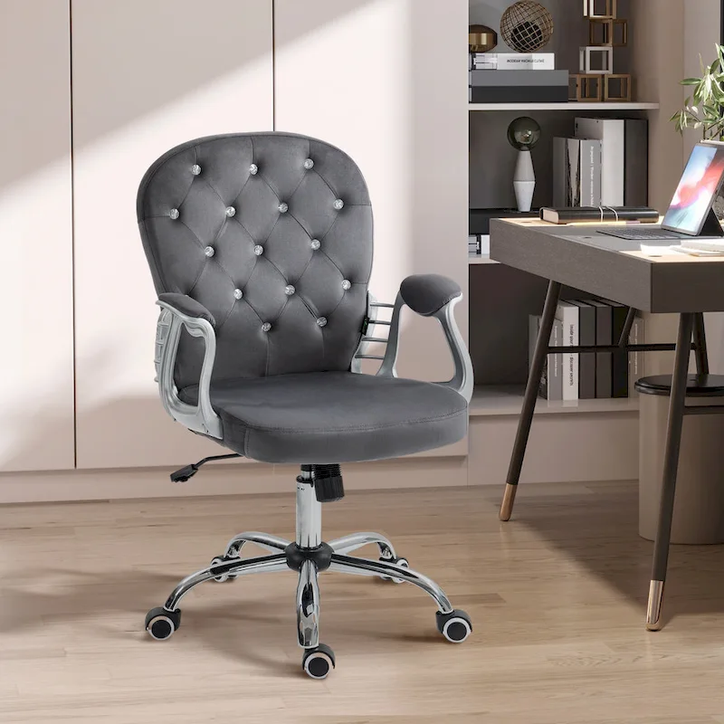 Vinsetto Vanity Middle Back Office Chair Tufted Backrest Swivel Rolling Wheels Task Chair with Height Adjustable Armrests