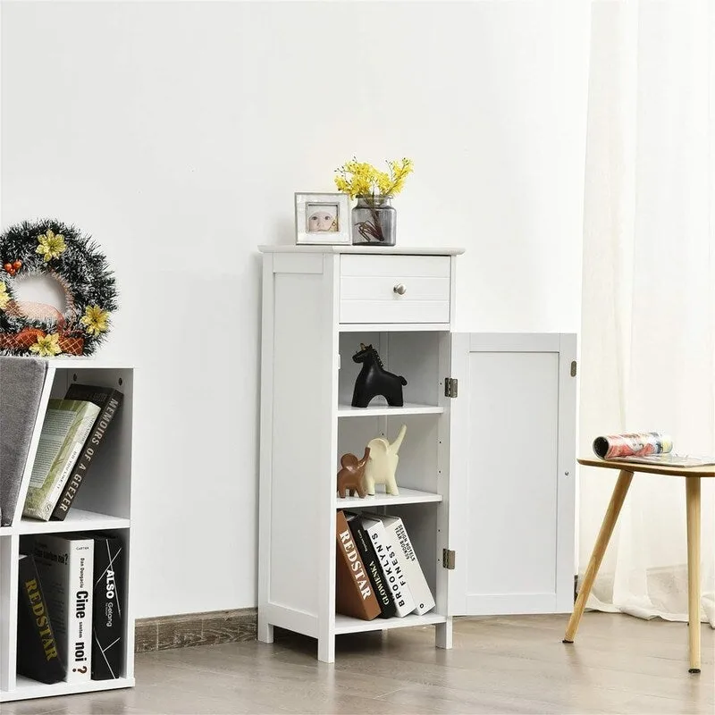 White / Black / Brown / Grey Bathroom Floor Storage Cabinet with Drawer & Adjustable Shelves, 1-Person
